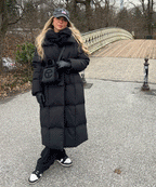 Longline Puffer Coat Black Quilted Belted Women's – Winter, Casual, Office, Holiday