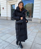 Longline Puffer Coat Black Quilted Belted Women's – Winter, Casual, Office, Holiday