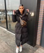 Longline Puffer Coat Black Quilted Belted Women's – Winter, Casual, Office, Holiday
