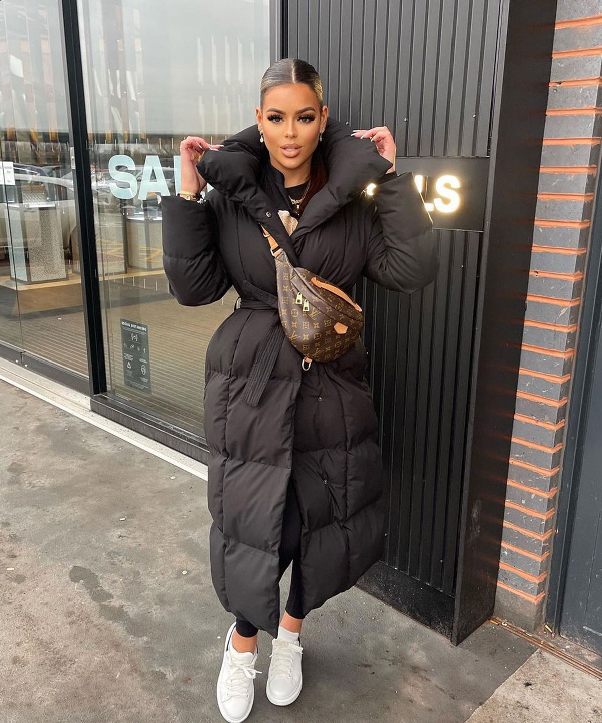 Longline Puffer Coat Black Quilted Belted Women's – Winter, Casual, Office, Holiday