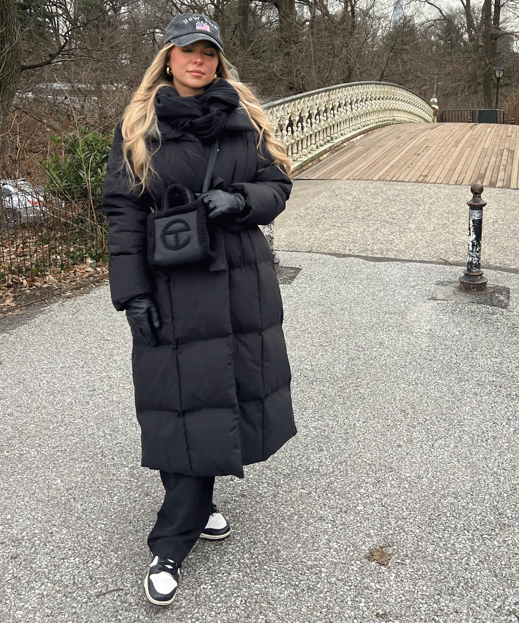 Longline Puffer Coat Black Quilted Belted Women's – Winter, Casual, Office, Holiday