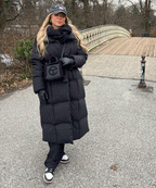 Longline Puffer Coat Black Quilted Belted Women's – Winter, Casual, Office, Holiday