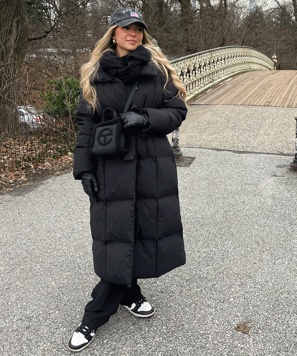 Longline Puffer Coat Black Quilted Belted Women's – Winter, Casual, Office, Holiday