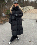 Longline Puffer Coat Black Quilted Belted Women's – Winter, Casual, Office, Holiday