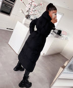 Longline Puffer Coat Black Quilted Belted Women's – Winter, Casual, Office, Holiday