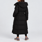 Longline Puffer Coat Hooded Belted Black Women's – Winter, Casual, Everyday, Gift