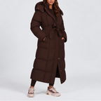 Longline Puffer Coat Hooded Belted Black Women's – Winter, Casual, Everyday, Gift