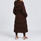 Longline Puffer Coat Hooded Belted Black Women's – Winter, Casual, Everyday, Gift