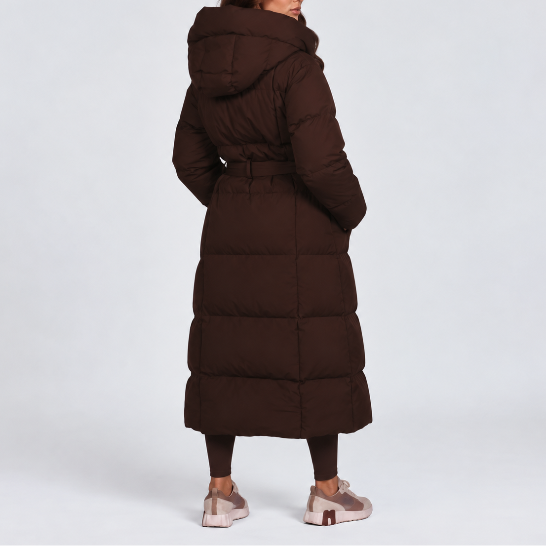 Longline Puffer Coat Hooded Belted Black Women's – Winter, Casual, Everyday, Gift