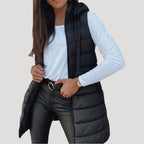 Longline Puffer Vest Hooded Quilted Green Women's Sleeveless Gilet – Casual, Winter Layering, Outdoor