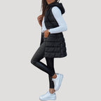 Longline Puffer Vest Hooded Quilted Green Women's Sleeveless Gilet – Casual, Winter Layering, Outdoor