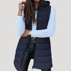 Longline Puffer Vest Hooded Quilted Green Women's Sleeveless Gilet – Casual, Winter Layering, Outdoor