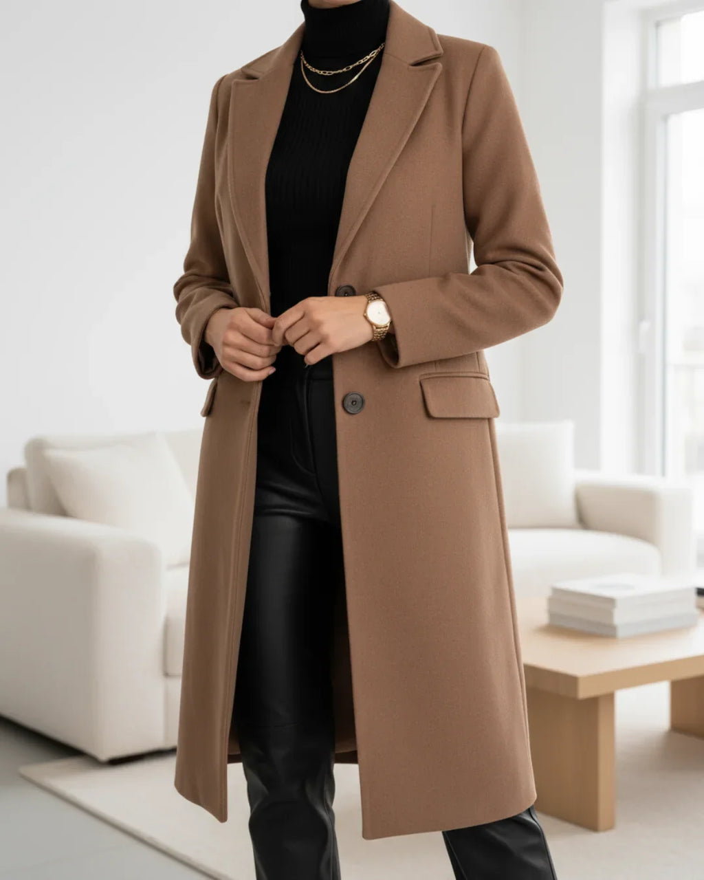 Longline Tailored Coat Wool Blend Grey Women's Notched Lapel Single-Breasted – Office, Casual