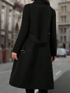 Longline Trench Coat Double-Breasted Black Women's Lapel Overcoat – Office, Casual, Winter Gift