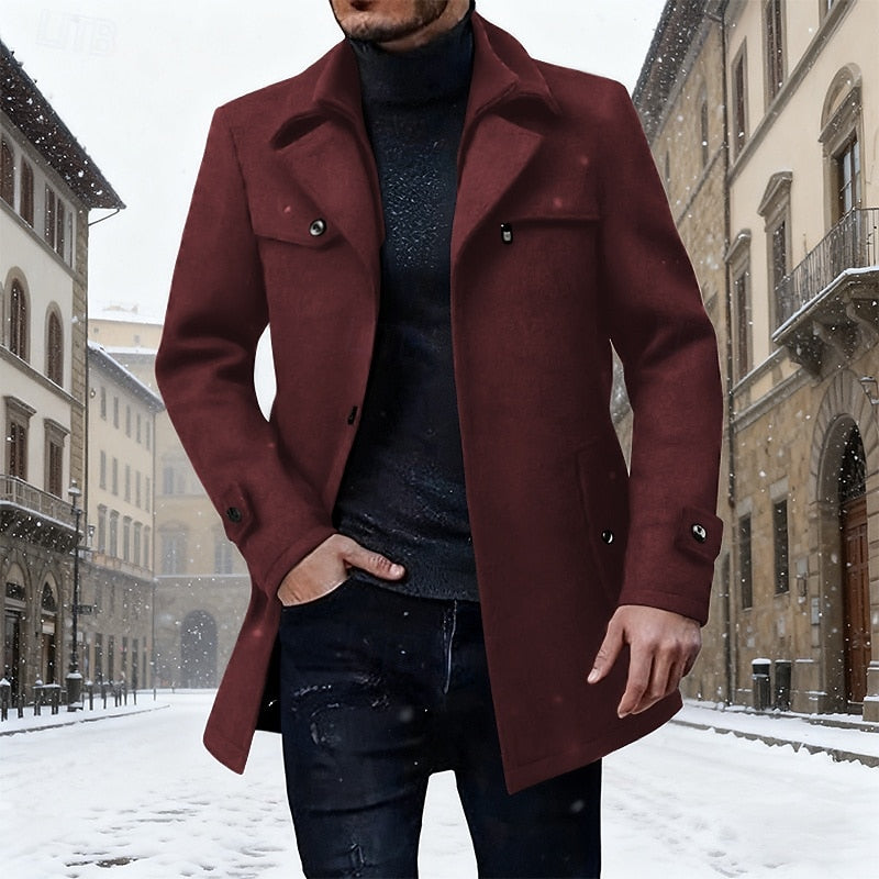 Longline Wool Coat Tan Men's Single-Breasted Overcoat – Winter, Casual, Office, Gift