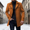 Longline Wool Coat Tan Men's Single-Breasted Overcoat – Winter, Casual, Office, Gift