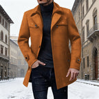 Longline Wool Coat Tan Men's Single-Breasted Overcoat – Winter, Casual, Office, Gift