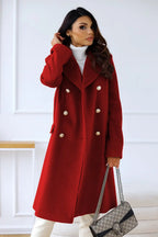 Longline Wool Coat Women's Black Double-Breasted Gold Buttons – Office, Casual, Winter, Gift