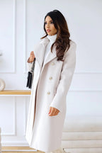 Longline Wool Coat Women's Black Double-Breasted Gold Buttons – Office, Casual, Winter, Gift