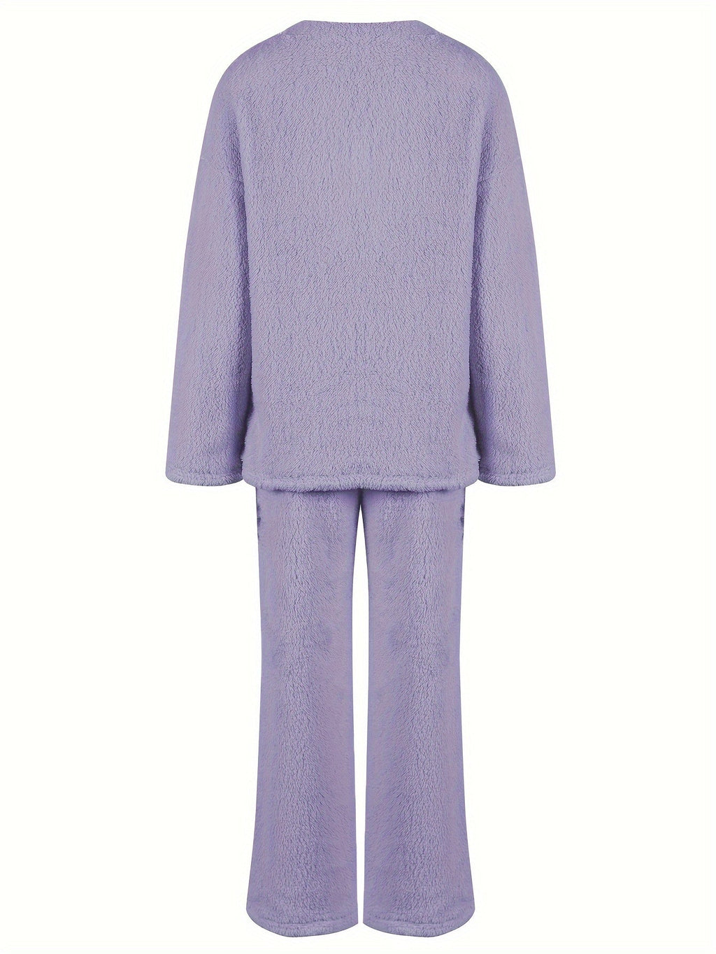 Lounge Set Fleece Women's V-Neck Top Wide-Leg Trousers Purple – Casual, Loungewear, Home Comfort, Gift