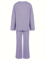 Lounge Set Fleece Women's V-Neck Top Wide-Leg Trousers Purple – Casual, Loungewear, Home Comfort, Gift