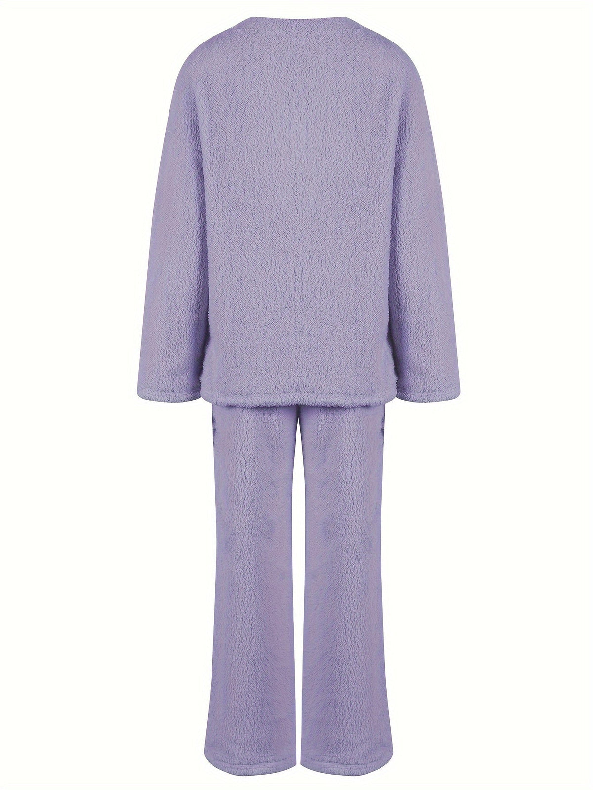 Lounge Set Fleece Women's V-Neck Top Wide-Leg Trousers Purple – Casual, Loungewear, Home Comfort, Gift