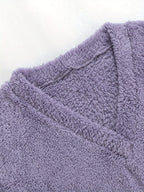 Lounge Set Fleece Women's V-Neck Top Wide-Leg Trousers Purple – Casual, Loungewear, Home Comfort, Gift