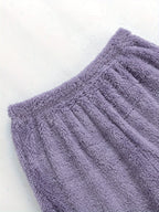 Lounge Set Fleece Women's V-Neck Top Wide-Leg Trousers Purple – Casual, Loungewear, Home Comfort, Gift