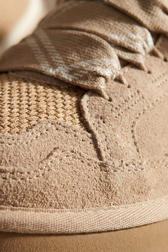 Low-Top Sneakers Beige Suede Shearling-Lined Women's Wide Fit Platform – Casual, Winter