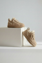 Low-Top Sneakers Beige Suede Shearling-Lined Women's Wide Fit Platform – Casual, Winter