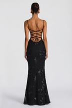 Maxi Dress Black Floral Embroidered Corset Women's – Wedding Guest, Evening, Formal, Occasion Gift
