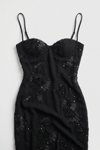 Maxi Dress Black Floral Embroidered Corset Women's – Wedding Guest, Evening, Formal, Occasion Gift