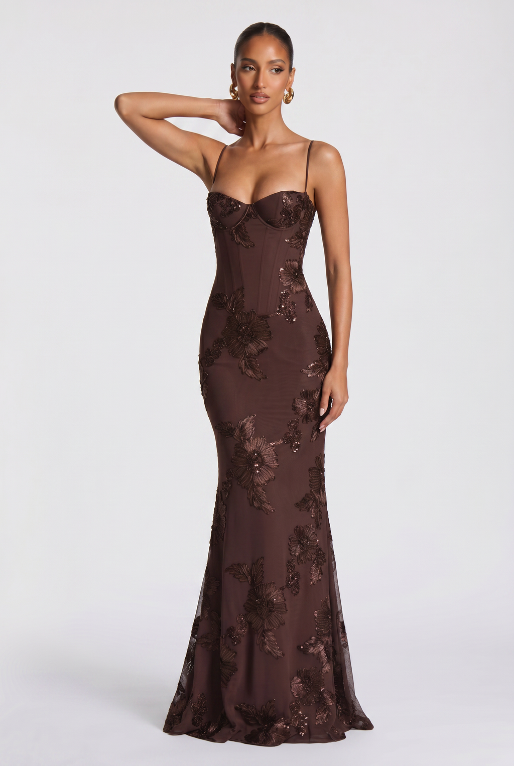 Maxi Dress Black Floral Embroidered Corset Women's – Wedding Guest, Evening, Formal, Occasion Gift