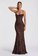 Maxi Dress Black Floral Embroidered Corset Women's – Wedding Guest, Evening, Formal, Occasion Gift
