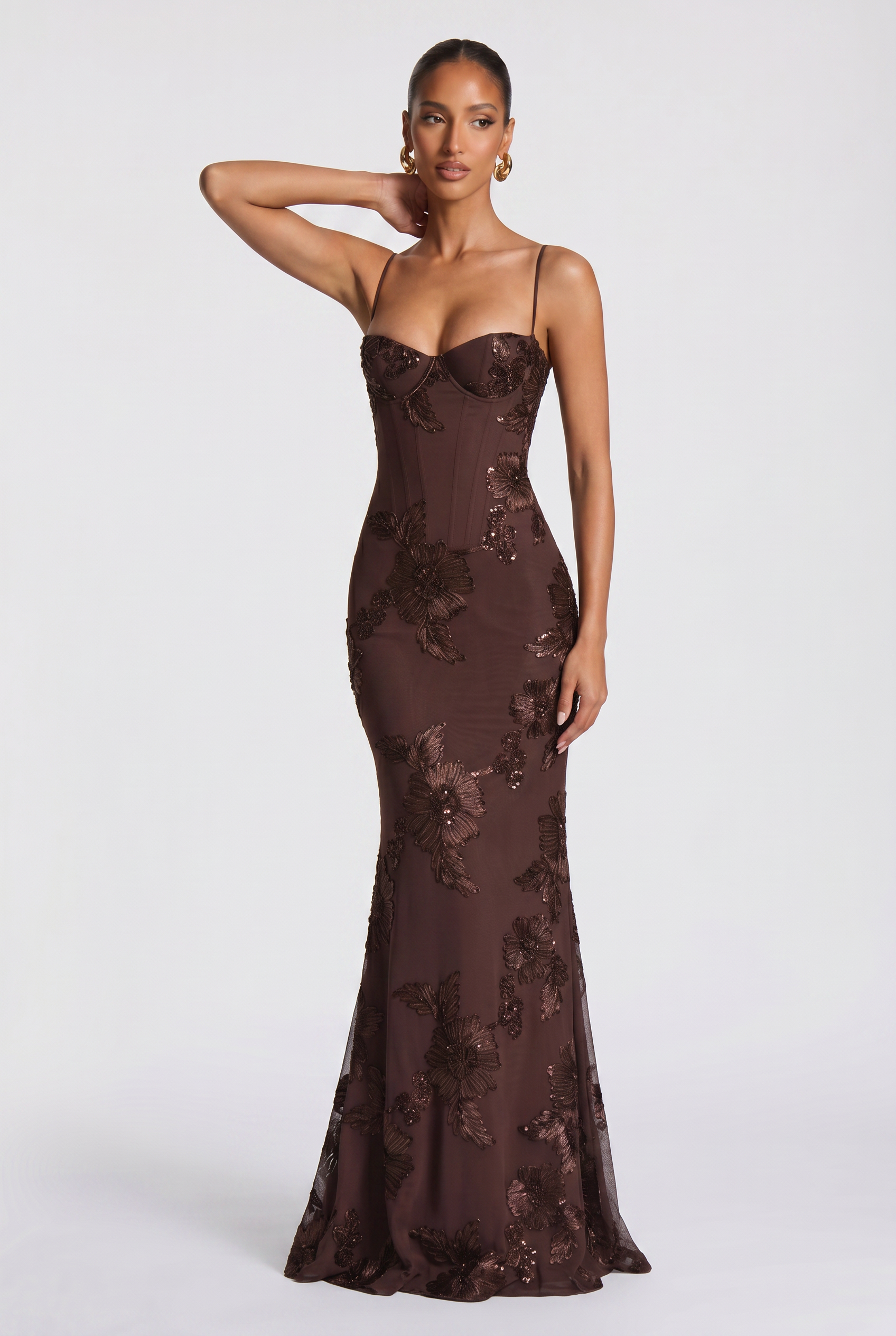 Maxi Dress Black Floral Embroidered Corset Women's – Wedding Guest, Evening, Formal, Occasion Gift