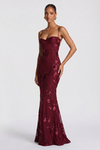 Maxi Dress Black Floral Embroidered Corset Women's – Wedding Guest, Evening, Formal, Occasion Gift