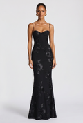 Maxi Dress Black Floral Embroidered Corset Women's – Wedding Guest, Evening, Formal, Occasion Gift