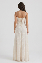 Maxi Dress Butterfly Textured Cream Women's – Wedding Guest, Summer, Holiday, Gift