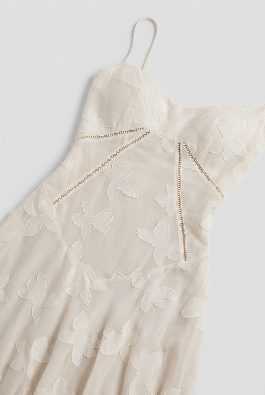 Maxi Dress Butterfly Textured Cream Women's – Wedding Guest, Summer, Holiday, Gift