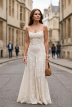 Maxi Dress Butterfly Textured Cream Women's – Wedding Guest, Summer, Holiday, Gift