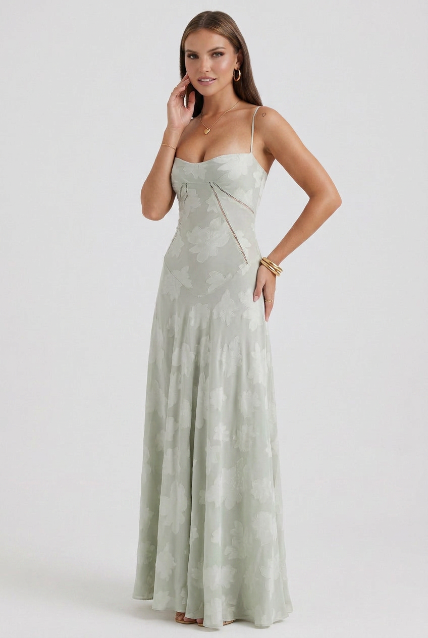 Maxi Dress Butterfly Textured Cream Women's – Wedding Guest, Summer, Holiday, Gift
