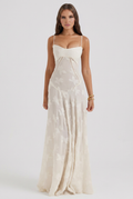 Maxi Dress Butterfly Textured Cream Women's – Wedding Guest, Summer, Holiday, Gift