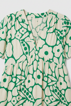 Maxi Dress Green Cream Floral Print V-Neck Women's Tiered – Holiday, Casual Summer