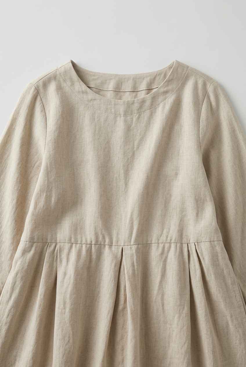 Maxi Dress Linen Beige Women's Long Sleeve Pleated – Casual, Holiday · Werune