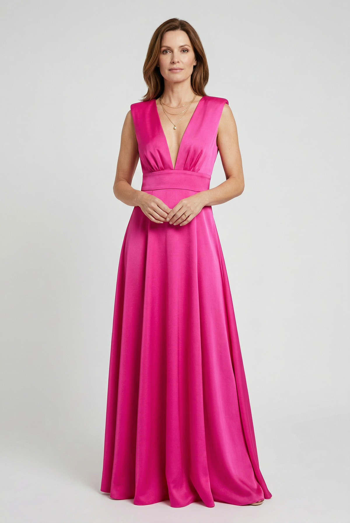 Maxi Dress Satin Floral Print Women's V-Neck Pink Blue – Wedding Guest, Occasion, Evening