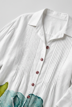Maxi Shirt Dress White Watercolour Floral Women's Long Sleeve – Casual, Holiday, Summer Beach