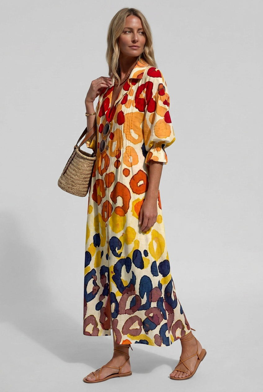 Maxi Shirt Dress White Watercolour Floral Women's Long Sleeve – Casual, Holiday, Summer Beach