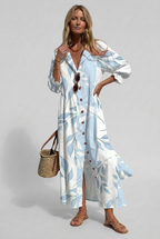 Maxi Shirt Dress White Watercolour Floral Women's Long Sleeve – Casual, Holiday, Summer Beach