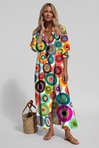 Maxi Shirt Dress White Watercolour Floral Women's Long Sleeve – Casual, Holiday, Summer Beach