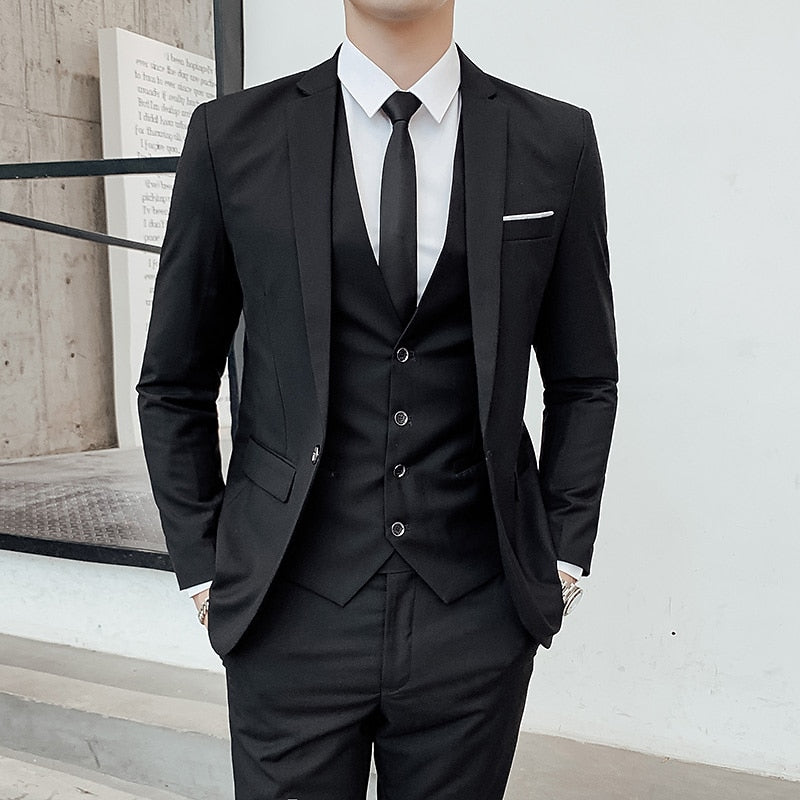 Men's 3-Piece Suit Set Burgundy Slim Fit Blazer Waistcoat Trousers – Wedding, Office, Formal Gift